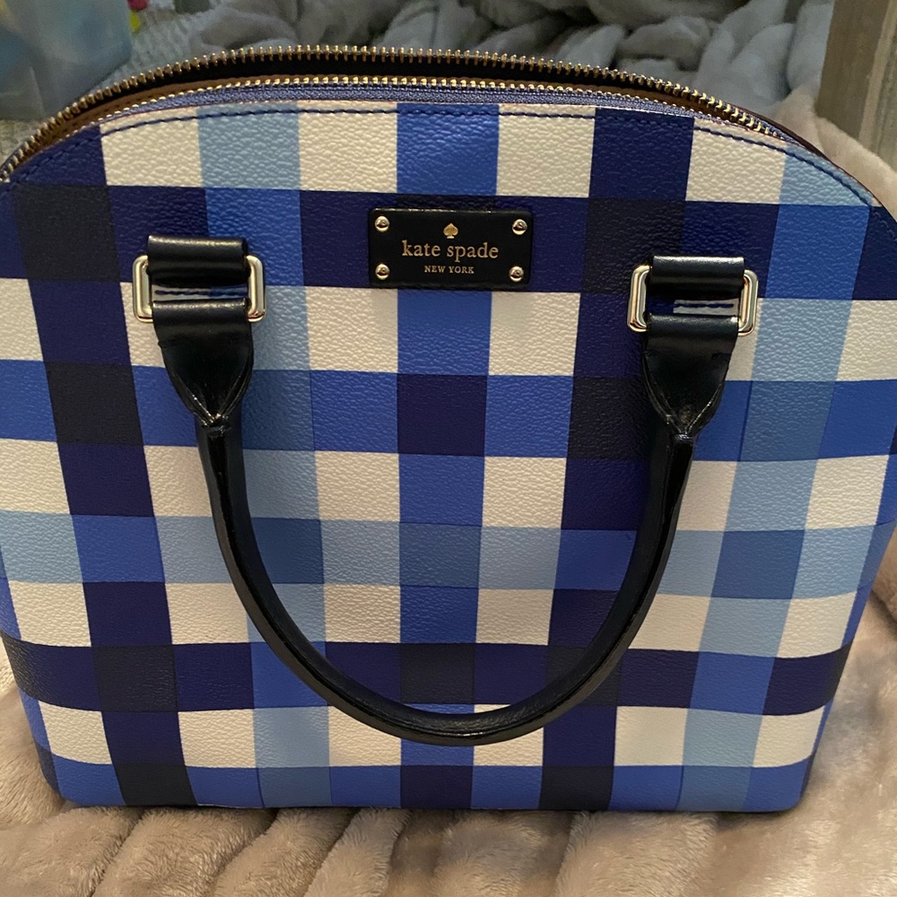 Matching blue plaid Kate Spade purse and wallet